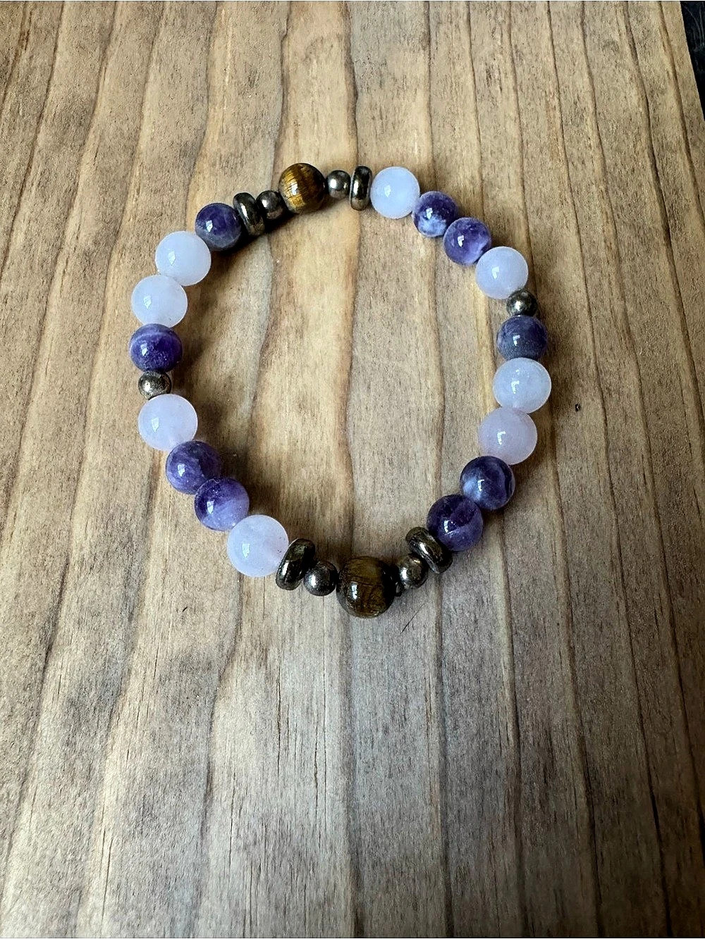 Evolve Mala Enchantment Amethyst Rose Quartz Tiger Eye Beaded Bracelet